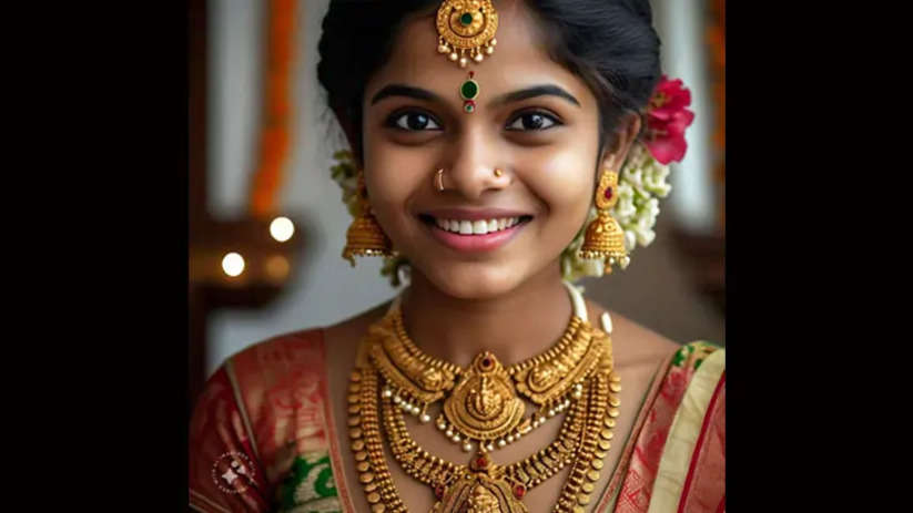 A display of gold jewelry in a woman