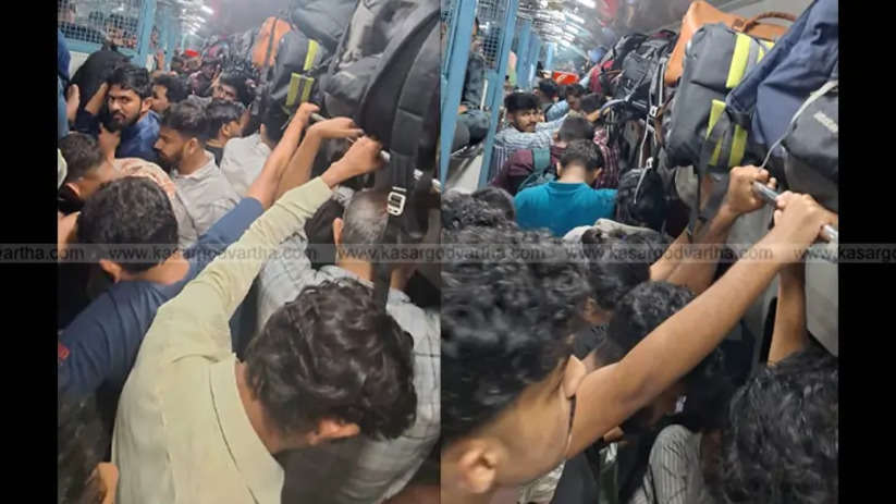 Crowded general compartment in Ernakulam-Okha express