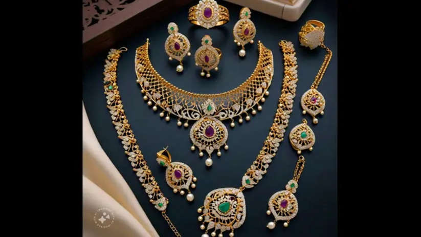 A jewelry store showcasing gold ornaments.