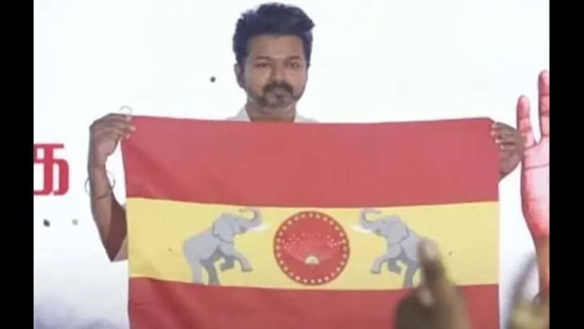 Vijay launching Tamizhaga Vetri Kazhagam flag