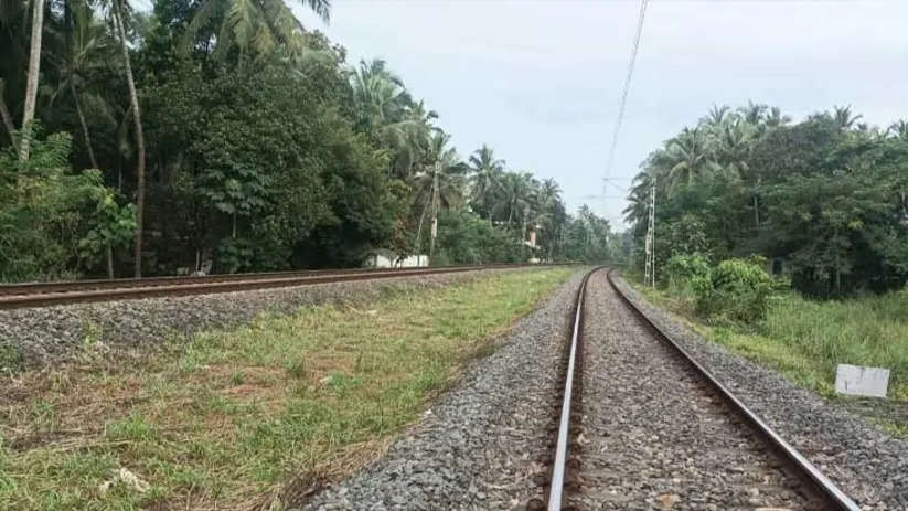 Railway expansion work in progress at a curve in Kasaragod district