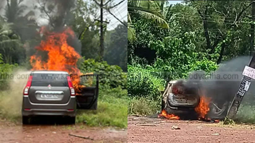 A car on fire in Kuttikol