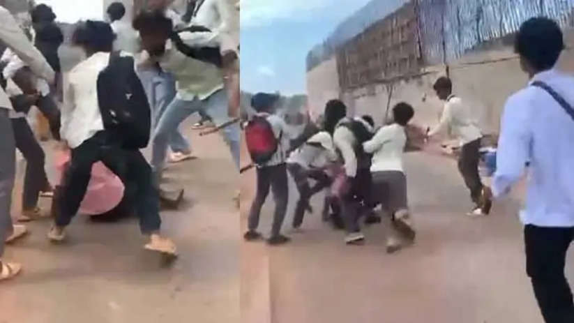 Students clashing outside a school in Uppala