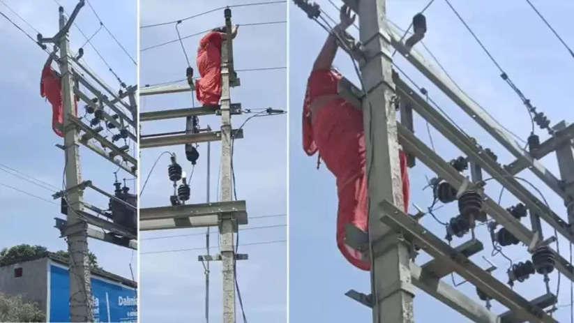 WATCH: Gorakhpur Woman Climbs Electric Pole After Husband Discovers Extramarital Affair, Video, Watch, Social Media, Gorakhpur News, Woman, Climbs, Electric Pole, Husband