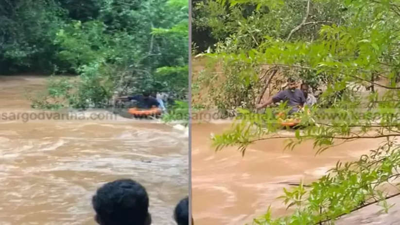 Kuttikol: Miraculous escape for driver and his friend as car falls into river, Bethurpara, Pallanchi, Adoor Pandi Road, Ambalathara Native