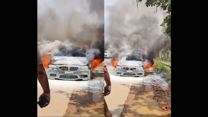 BMW car on fire in Mangalore