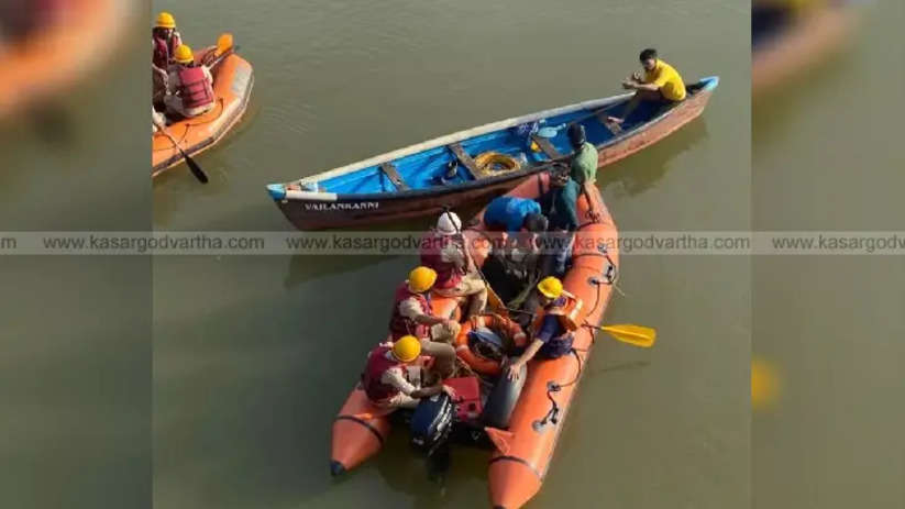 Divers searching a river for a missing person